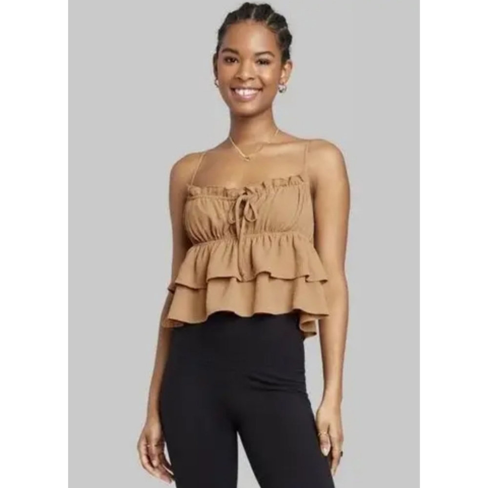 Wild Fable Babydoll Camel Brown Ruffled Tank Top